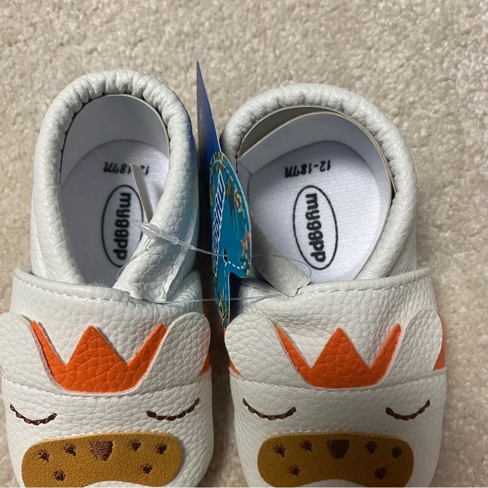 White and Orange Moccasins with Animal Face Design